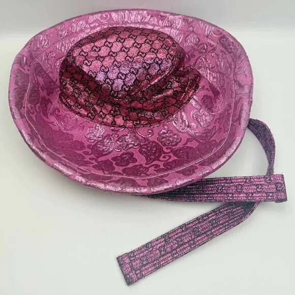 Gucci Women’s GG Monogram Metallic Sun Hat Size Large 58 CM $695 - Picture 4 of 12
